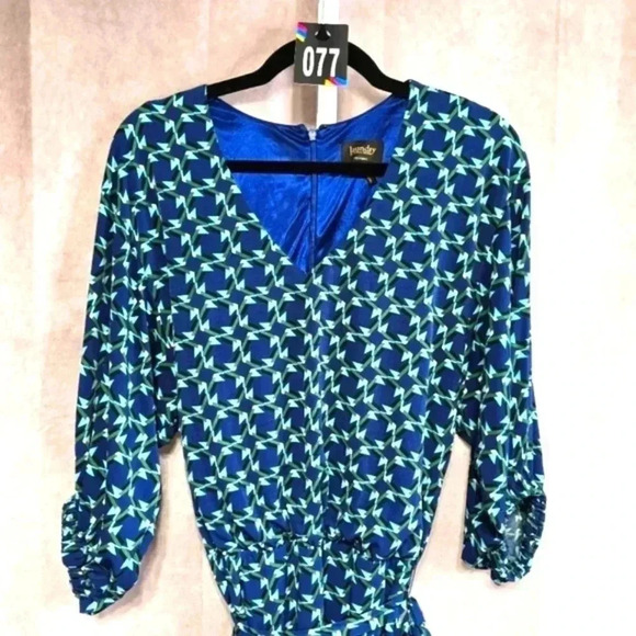 Laundry by Shelli Segal Blue Printed Knee Length Flare Belted Dress S Small 4 - Picture 3 of 3